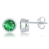 May" Created Emerald Bezel Set Stud Earrings